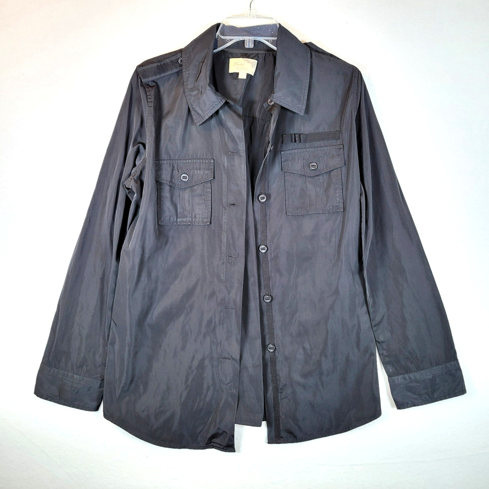 Elizabeth And James Women Button Slicker Rain Jacket Size Large Black Adjustable - Picture 1 of 10